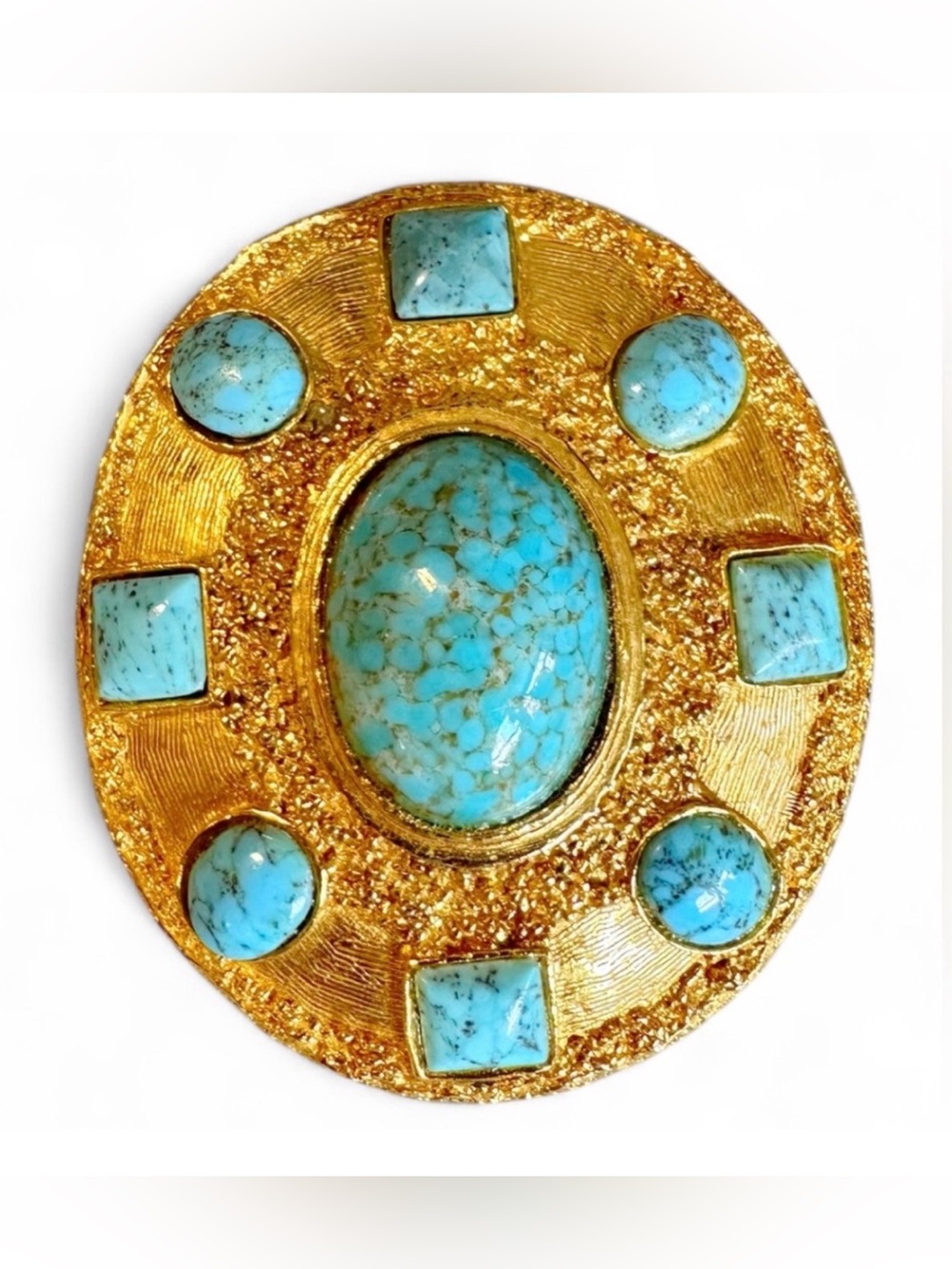 Vintage Cadoro Brooch/Pendent Gold and Turquoise Brooch